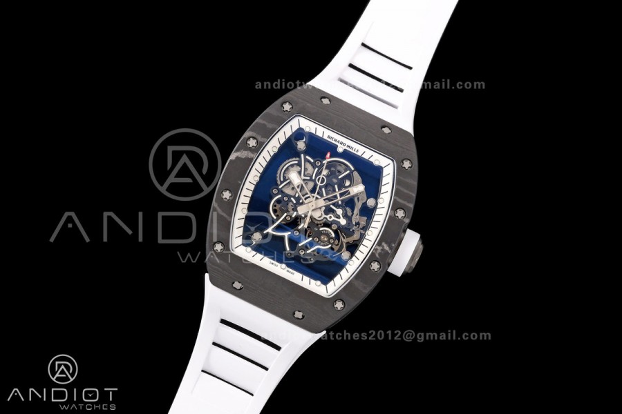 RM055 Black NTPT A9F 1:1 Best Edition White/Black Inner Bezel on White Rubber Strap RMUL2 Free Sprung