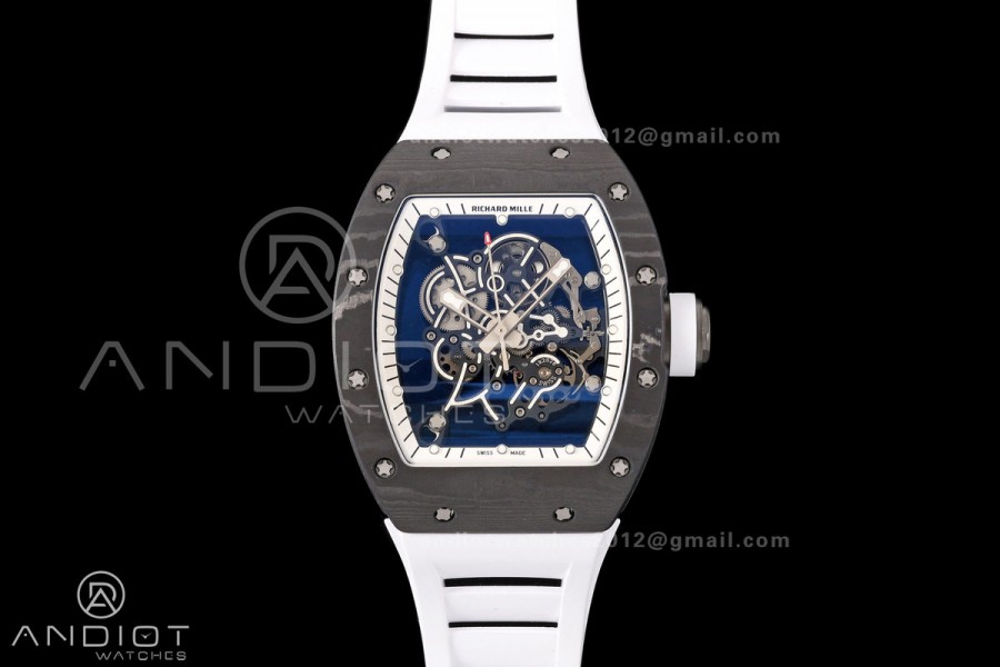 RM055 Black NTPT A9F 1:1 Best Edition White/Black Inner Bezel on White Rubber Strap RMUL2 Free Sprung
