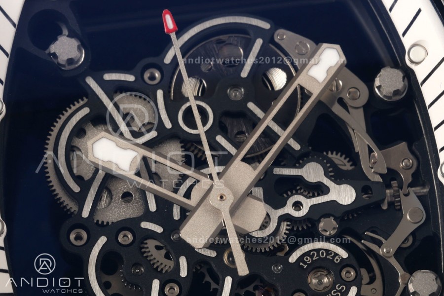 RM055 Black NTPT A9F 1:1 Best Edition White/Black Inner Bezel on White Rubber Strap RMUL2 Free Sprung
