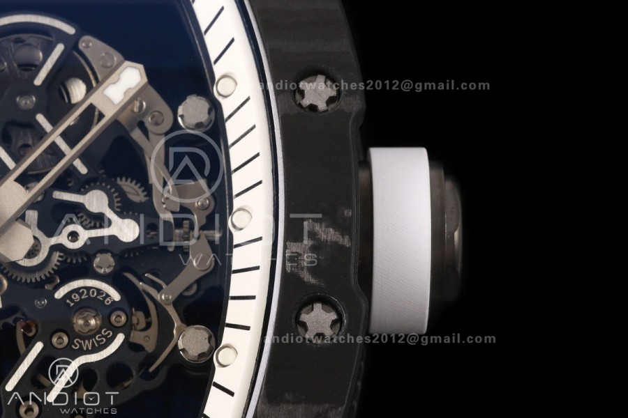 RM055 Black NTPT A9F 1:1 Best Edition White/Black Inner Bezel on White Rubber Strap RMUL2 Free Sprung