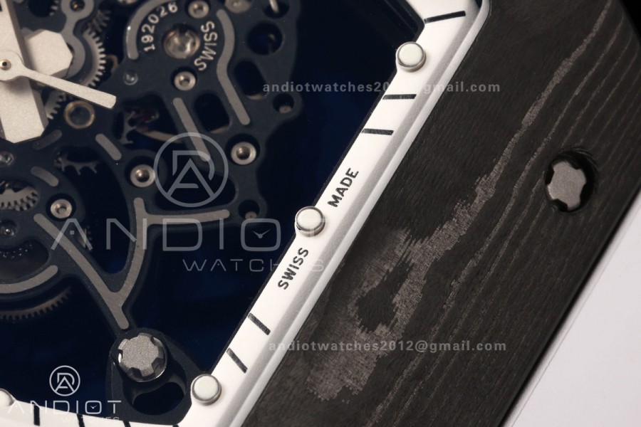 RM055 Black NTPT A9F 1:1 Best Edition White/Black Inner Bezel on White Rubber Strap RMUL2 Free Sprung