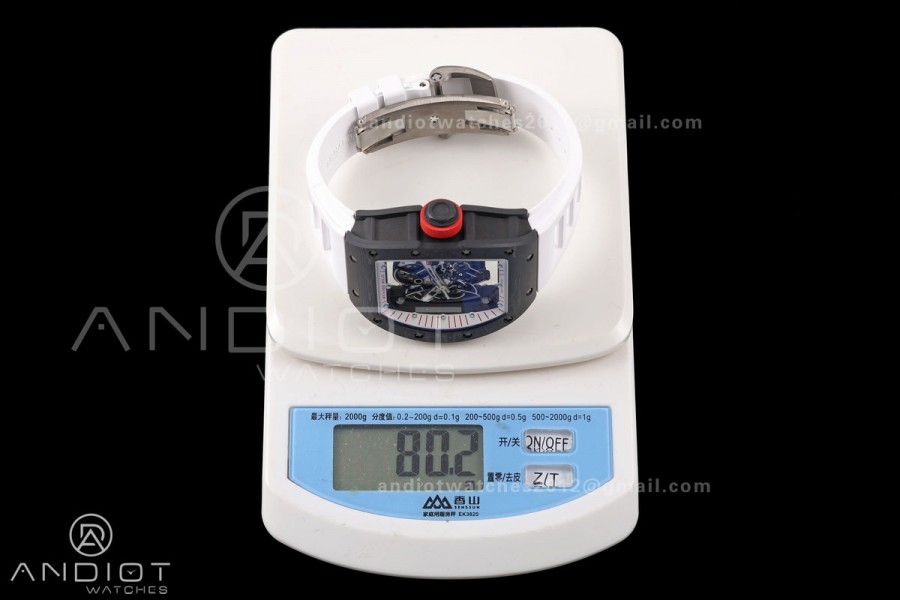 RM055 Black NTPT A9F 1:1 Best Edition White/Red Inner Bezel on White Rubber Strap RMUL2 Free Sprung