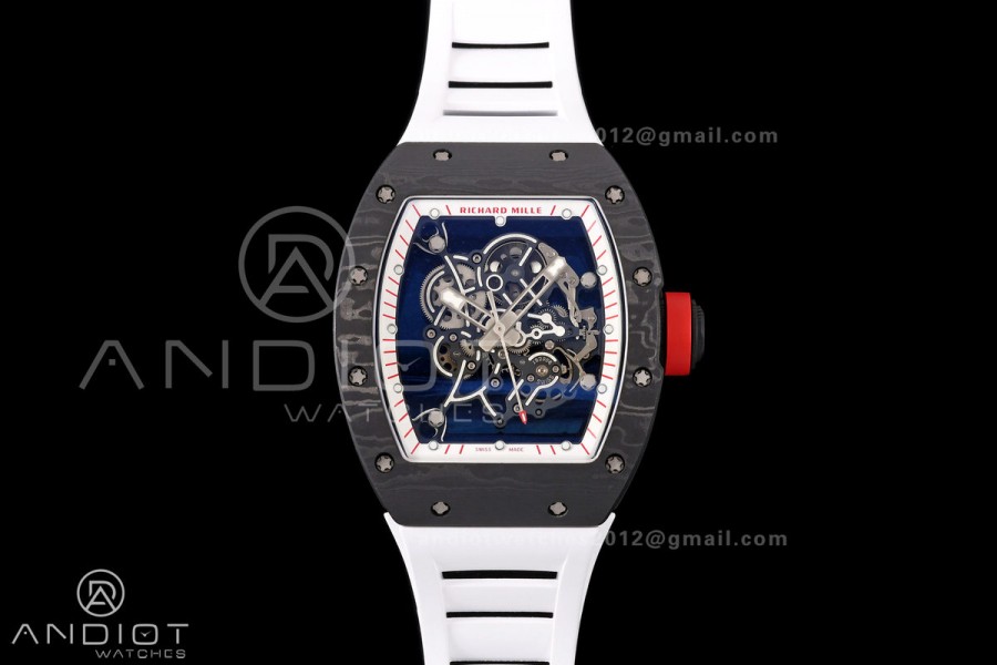 RM055 Black NTPT A9F 1:1 Best Edition White/Red Inner Bezel on White Rubber Strap RMUL2 Free Sprung