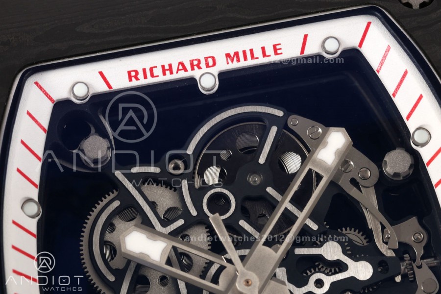 RM055 Black NTPT A9F 1:1 Best Edition White/Red Inner Bezel on White Rubber Strap RMUL2 Free Sprung