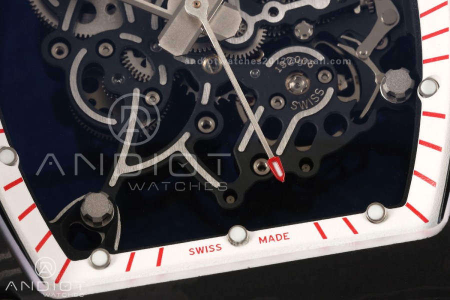 RM055 Black NTPT A9F 1:1 Best Edition White/Red Inner Bezel on White Rubber Strap RMUL2 Free Sprung