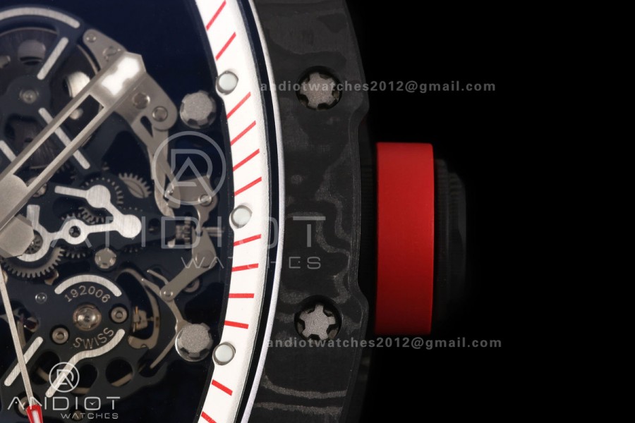 RM055 Black NTPT A9F 1:1 Best Edition White/Red Inner Bezel on White Rubber Strap RMUL2 Free Sprung