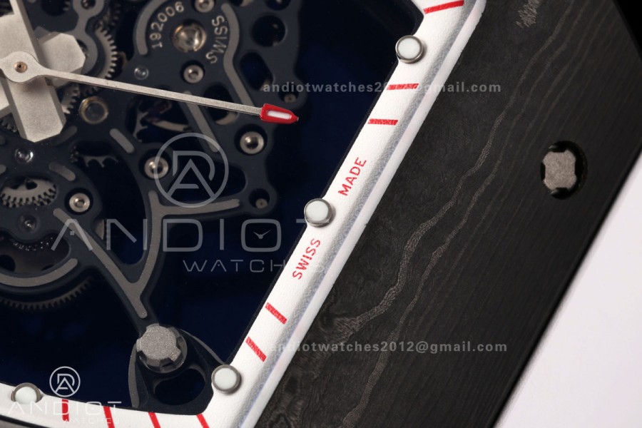 RM055 Black NTPT A9F 1:1 Best Edition White/Red Inner Bezel on White Rubber Strap RMUL2 Free Sprung