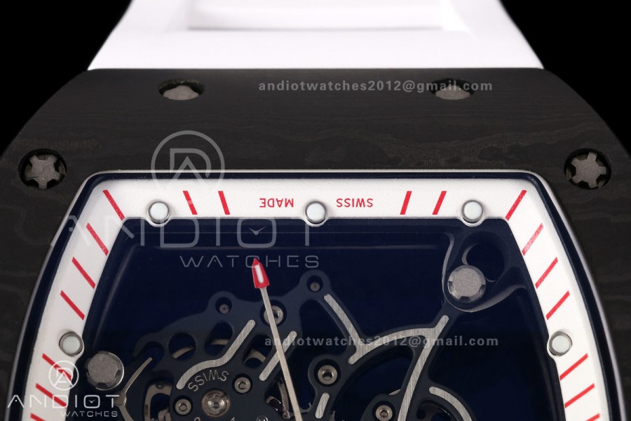 RM055 Black NTPT A9F 1:1 Best Edition White/Red Inner Bezel on White Rubber Strap RMUL2 Free Sprung