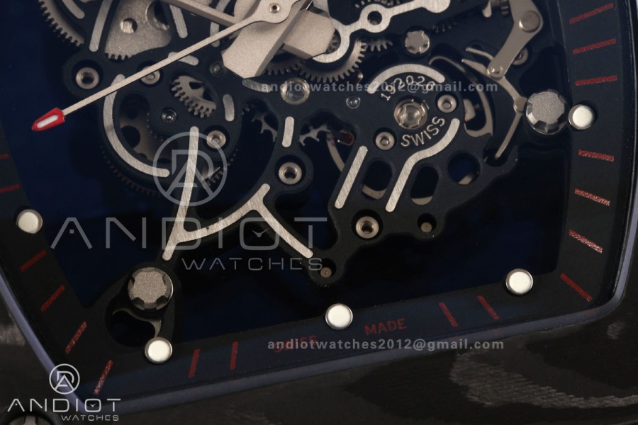 RM055 Black NTPT A9F 1:1 Best Edition Black/Red Inner Bezel on Black Rubber Strap RMUL2 Free Sprung