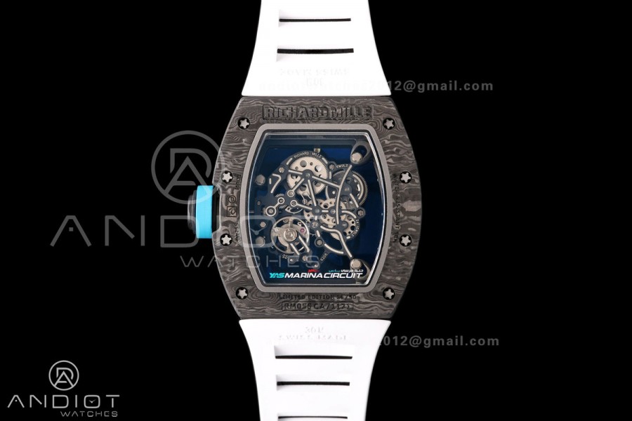RM055 Black NTPT A9F 1:1 Best Edition Blue Inner Bezel on White Rubber Strap RMUL2 Free Sprung
