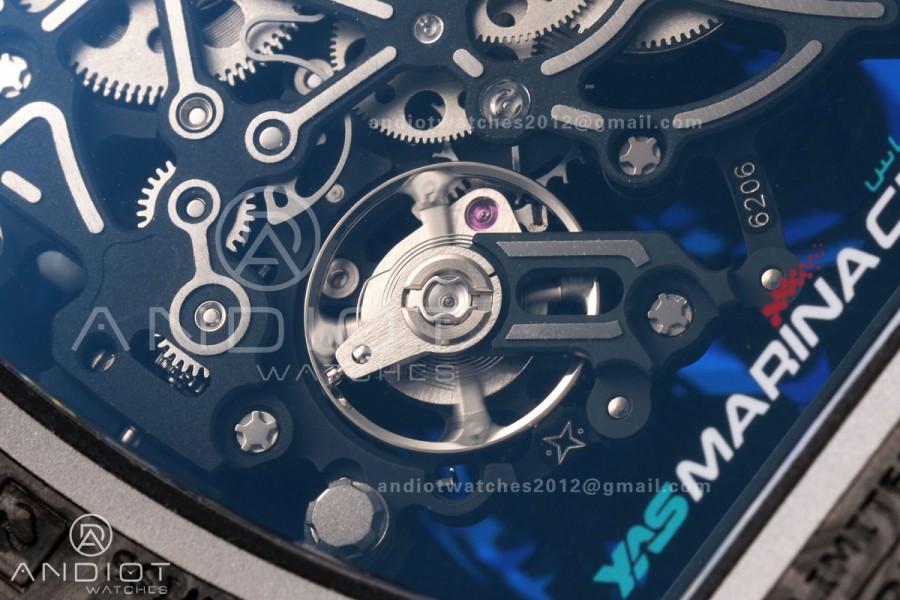 RM055 Black NTPT A9F 1:1 Best Edition Blue Inner Bezel on White Rubber Strap RMUL2 Free Sprung
