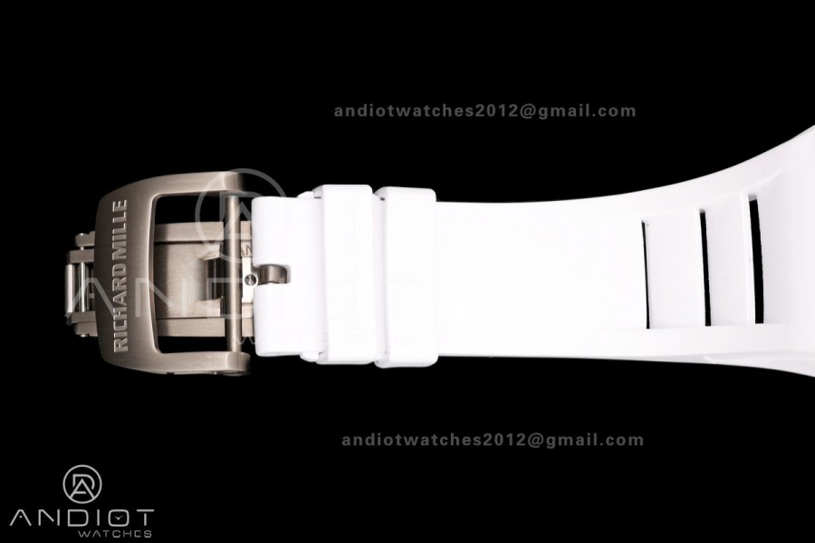 RM055 Black NTPT A9F 1:1 Best Edition Blue Inner Bezel on White Rubber Strap RMUL2 Free Sprung