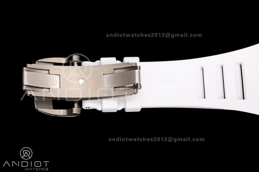 RM055 Black NTPT A9F 1:1 Best Edition Blue Inner Bezel on White Rubber Strap RMUL2 Free Sprung