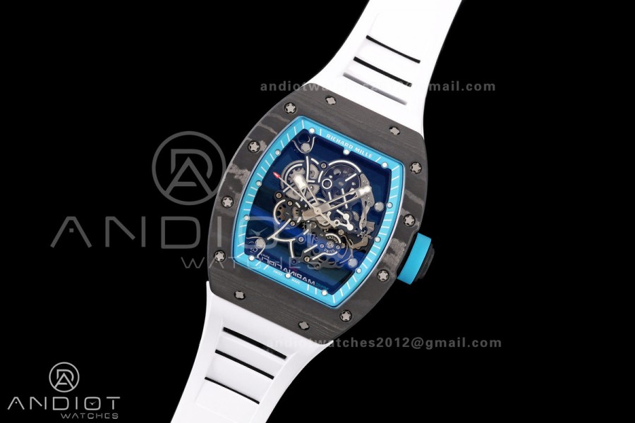 RM055 Black NTPT A9F 1:1 Best Edition Blue Inner Bezel on White Rubber Strap RMUL2 Free Sprung