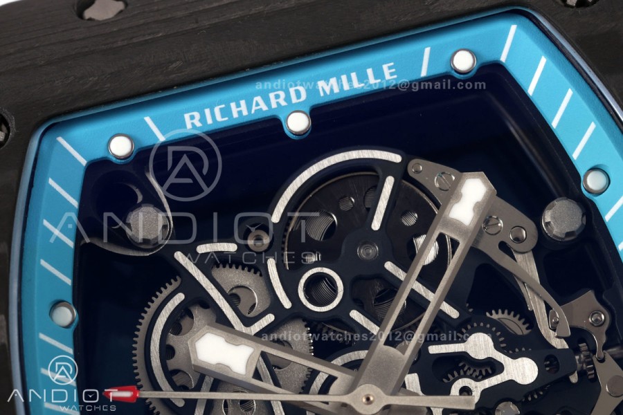 RM055 Black NTPT A9F 1:1 Best Edition Blue Inner Bezel on White Rubber Strap RMUL2 Free Sprung