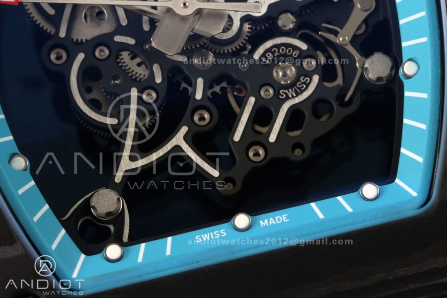 RM055 Black NTPT A9F 1:1 Best Edition Blue Inner Bezel on White Rubber Strap RMUL2 Free Sprung