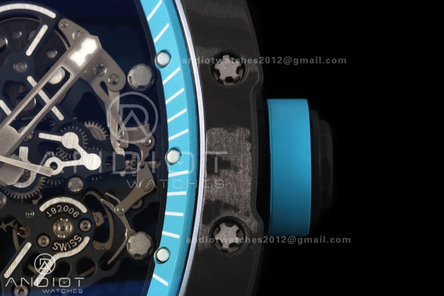 RM055 Black NTPT A9F 1:1 Best Edition Blue Inner Bezel on White Rubber Strap RMUL2 Free Sprung