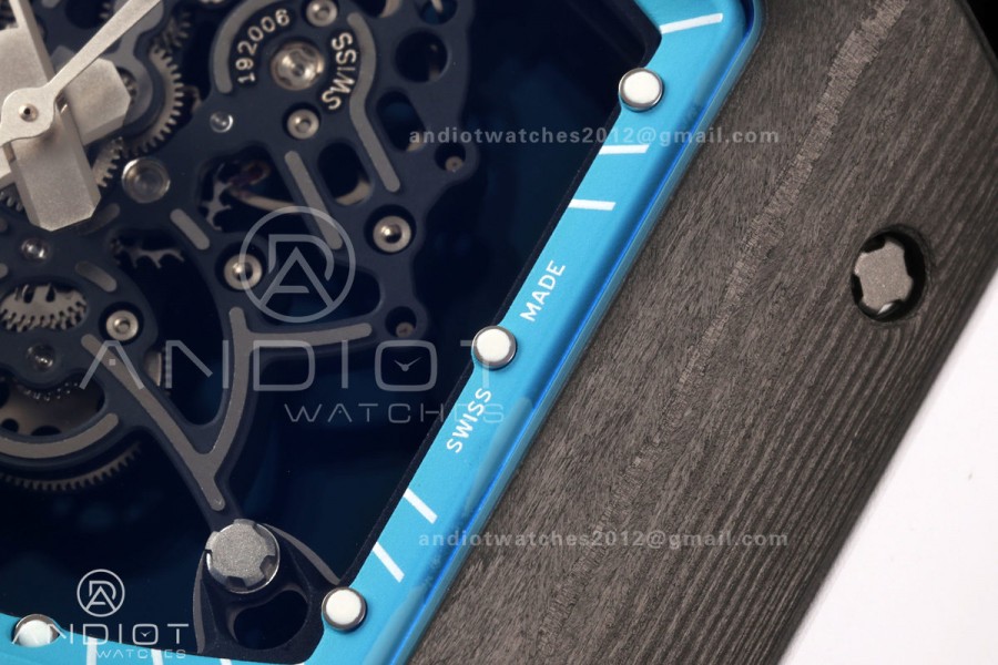 RM055 Black NTPT A9F 1:1 Best Edition Blue Inner Bezel on White Rubber Strap RMUL2 Free Sprung