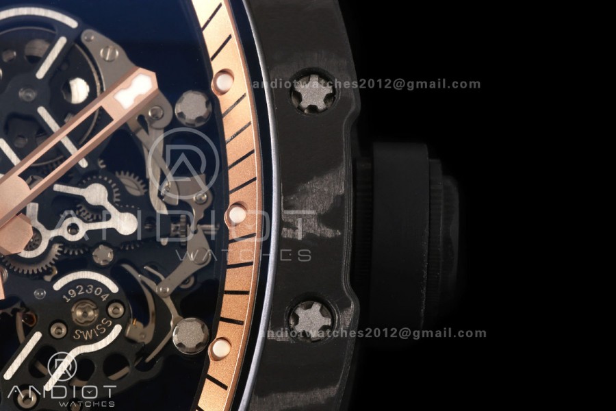 RM055 Black NTPT A9F 1:1 Best Edition RG Inner Bezel on Black Rubber Strap RMUL2 Free Sprung