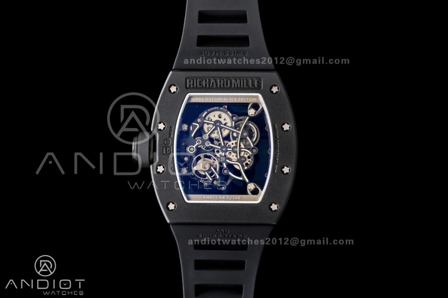 RM055 Black Ceramic A9F 1:1 Best Edition Black Inner Bezel on Black Rubber Strap RMUL2 Free Sprung