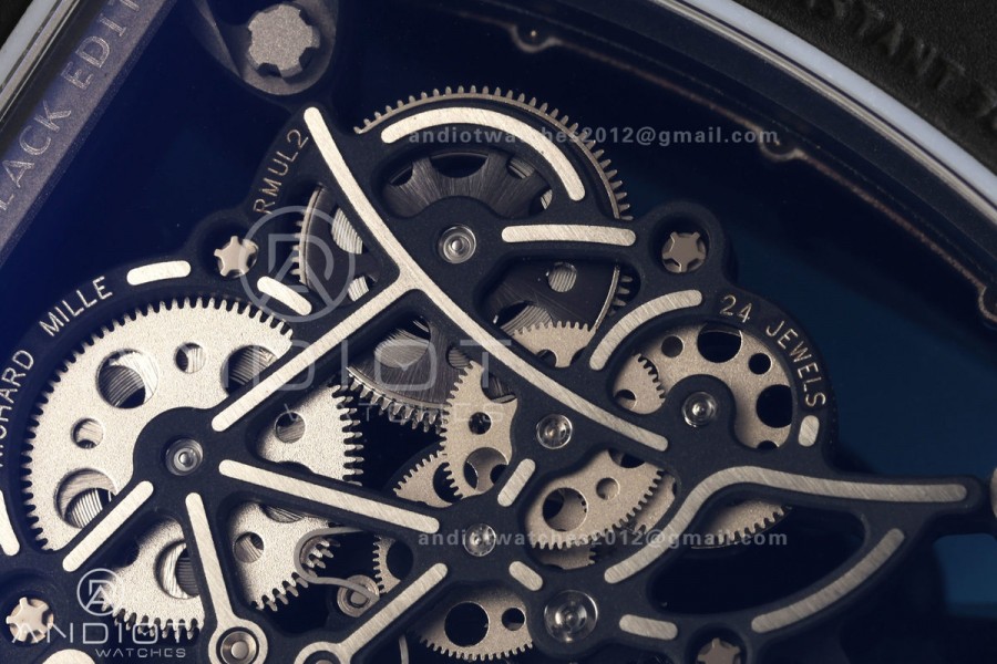RM055 Black Ceramic A9F 1:1 Best Edition Black Inner Bezel on Black Rubber Strap RMUL2 Free Sprung