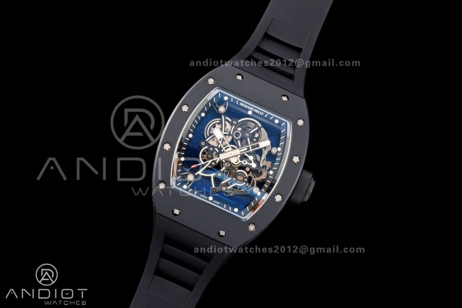 RM055 Black Ceramic A9F 1:1 Best Edition Black Inner Bezel on Black Rubber Strap RMUL2 Free Sprung