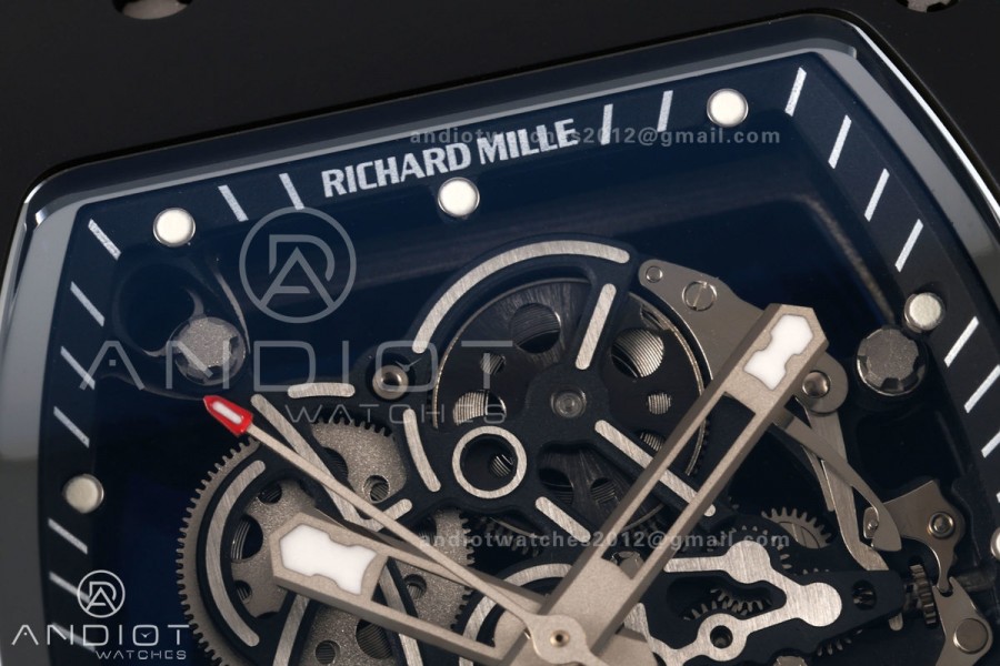 RM055 Black Ceramic A9F 1:1 Best Edition Black Inner Bezel on Black Rubber Strap RMUL2 Free Sprung