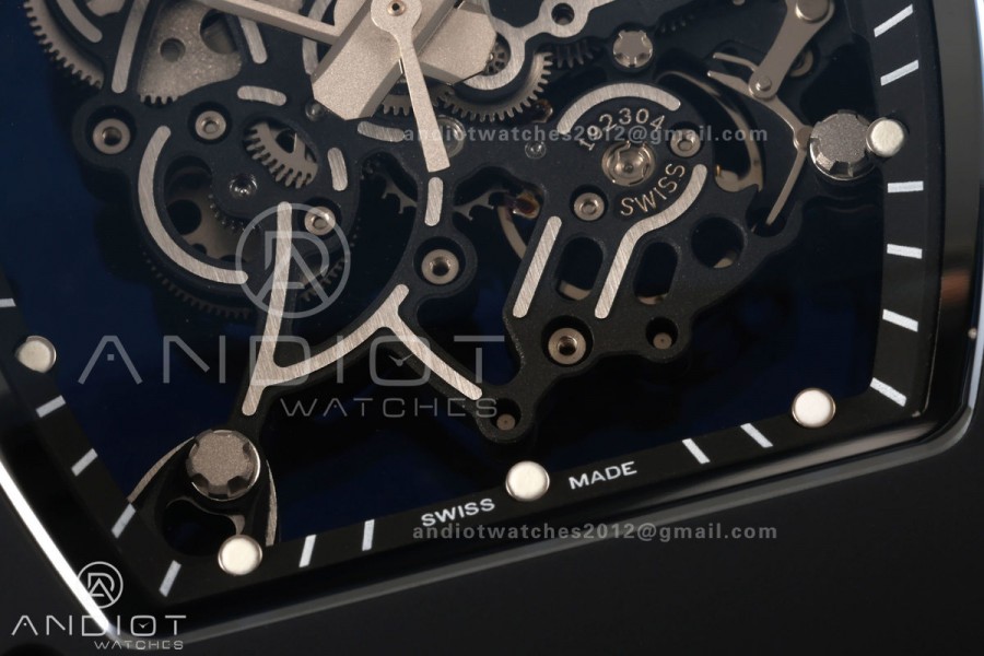 RM055 Black Ceramic A9F 1:1 Best Edition Black Inner Bezel on Black Rubber Strap RMUL2 Free Sprung