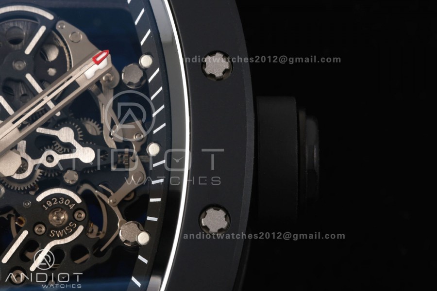 RM055 Black Ceramic A9F 1:1 Best Edition Black Inner Bezel on Black Rubber Strap RMUL2 Free Sprung