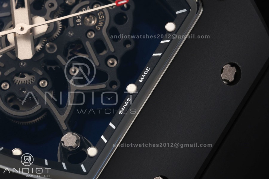 RM055 Black Ceramic A9F 1:1 Best Edition Black Inner Bezel on Black Rubber Strap RMUL2 Free Sprung