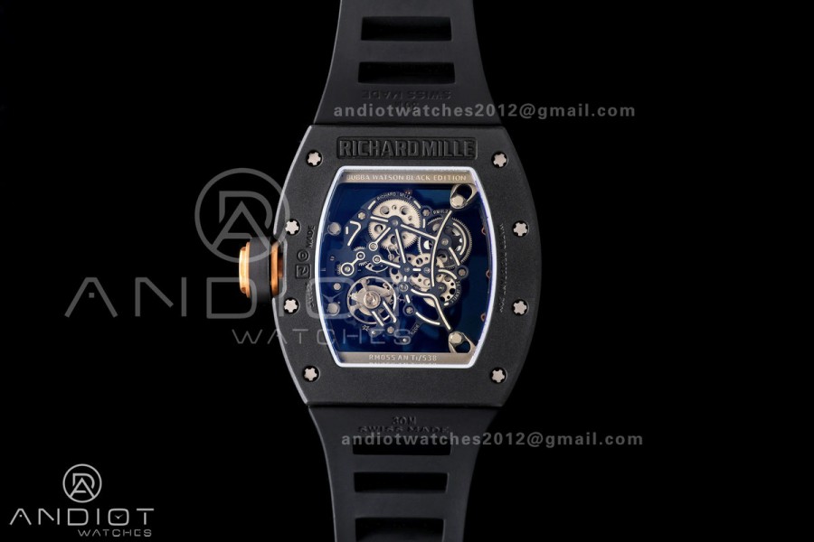 RM055 Black Ceramic A9F 1:1 Best Edition RG Inner Bezel on Black Rubber Strap RMUL2 Free Sprung