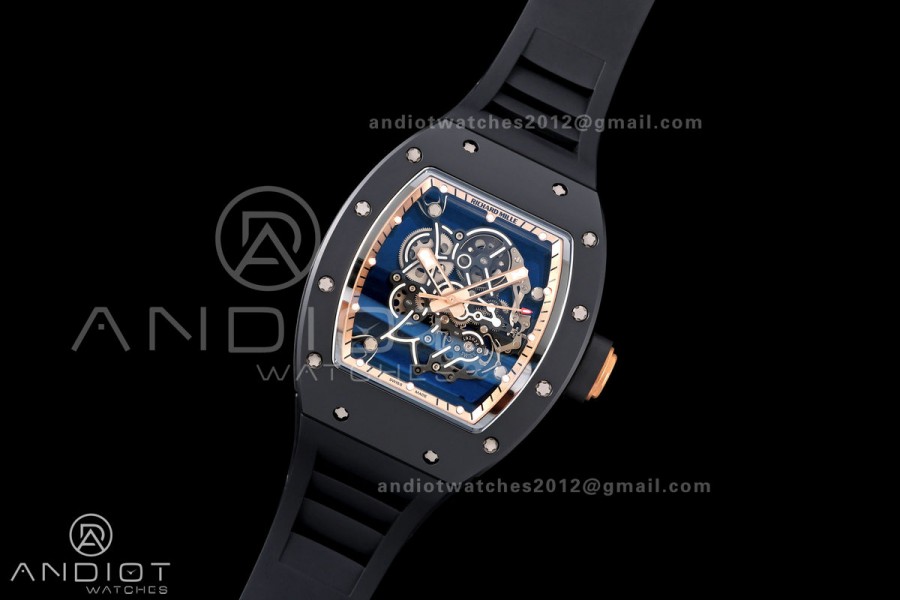 RM055 Black Ceramic A9F 1:1 Best Edition RG Inner Bezel on Black Rubber Strap RMUL2 Free Sprung