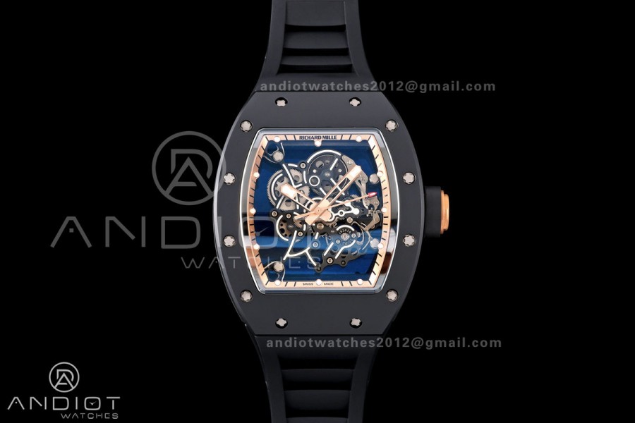 RM055 Black Ceramic A9F 1:1 Best Edition RG Inner Bezel on Black Rubber Strap RMUL2 Free Sprung