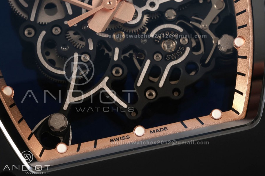 RM055 Black Ceramic A9F 1:1 Best Edition RG Inner Bezel on Black Rubber Strap RMUL2 Free Sprung