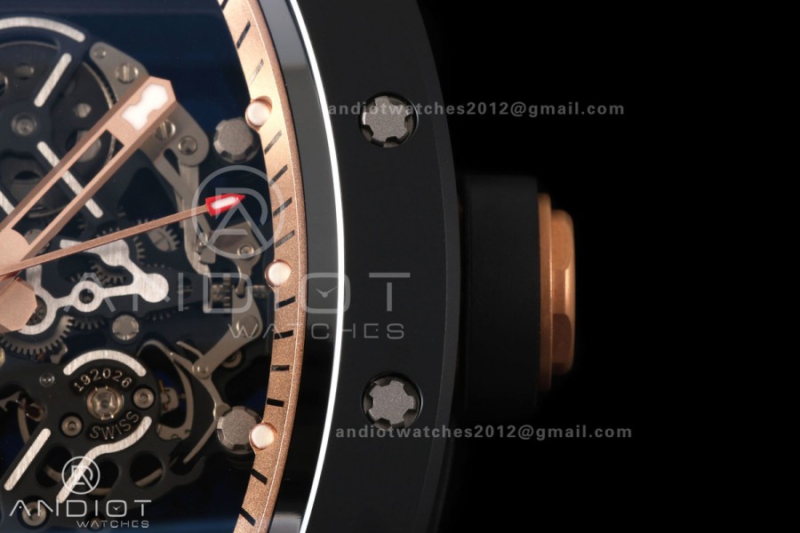 RM055 Black Ceramic A9F 1:1 Best Edition RG Inner Bezel on Black Rubber Strap RMUL2 Free Sprung