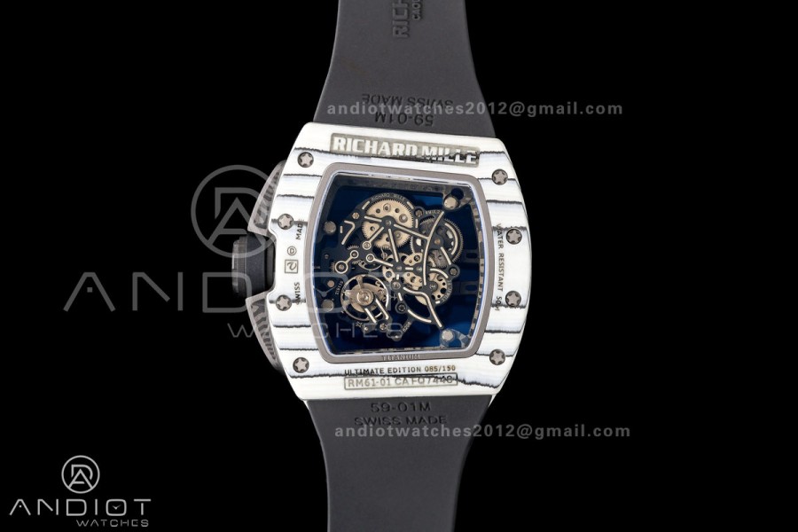 RM061 White NTPT A9F 1:1 Best Edition on Black Rubber Strap RMUL2 Free Sprung