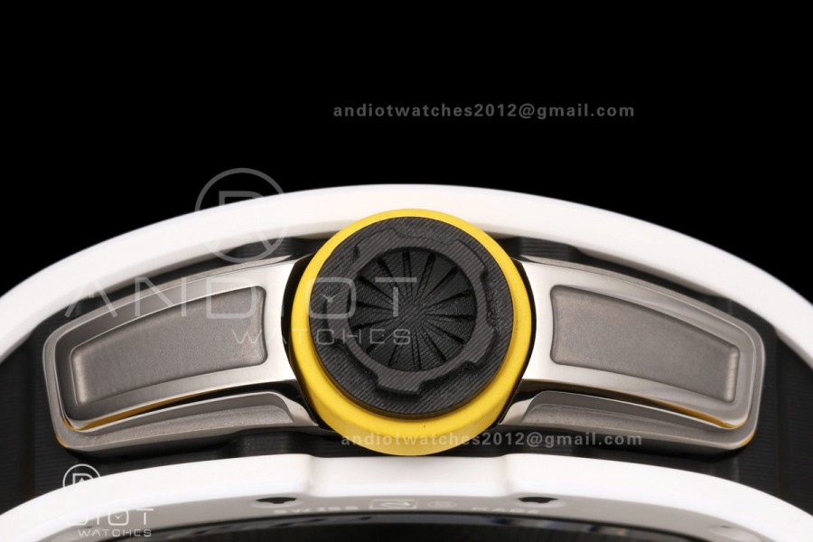 RM061 White Ceramic A9F 1:1 Best Edition on Yellow Rubber Strap RMUL2 Free Sprung