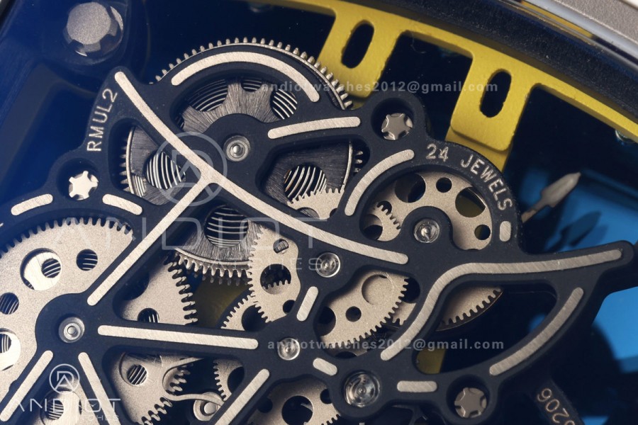 RM061 White Ceramic A9F 1:1 Best Edition on Yellow Rubber Strap RMUL2 Free Sprung