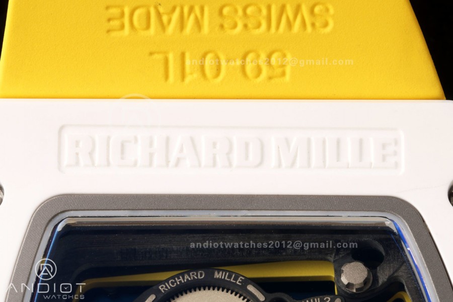RM061 White Ceramic A9F 1:1 Best Edition on Yellow Rubber Strap RMUL2 Free Sprung