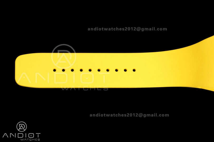 RM061 White Ceramic A9F 1:1 Best Edition on Yellow Rubber Strap RMUL2 Free Sprung