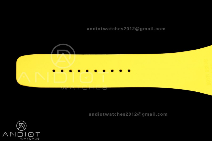 RM061 White Ceramic A9F 1:1 Best Edition on Yellow Rubber Strap RMUL2 Free Sprung