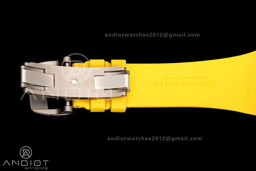 RM061 White Ceramic A9F 1:1 Best Edition on Yellow Rubber Strap RMUL2 Free Sprung