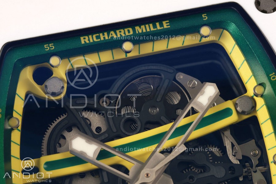 RM061 White Ceramic A9F 1:1 Best Edition on Yellow Rubber Strap RMUL2 Free Sprung