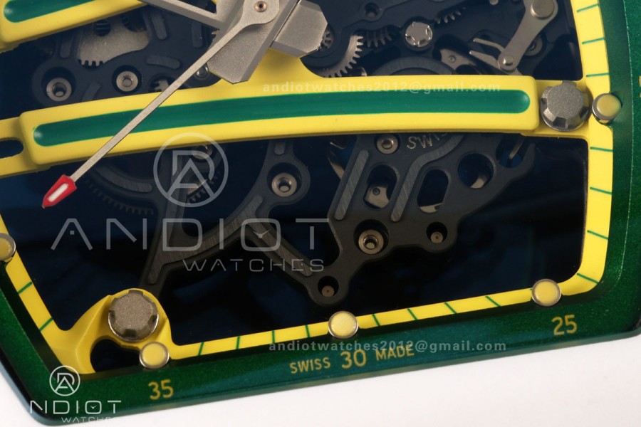 RM061 White Ceramic A9F 1:1 Best Edition on Yellow Rubber Strap RMUL2 Free Sprung