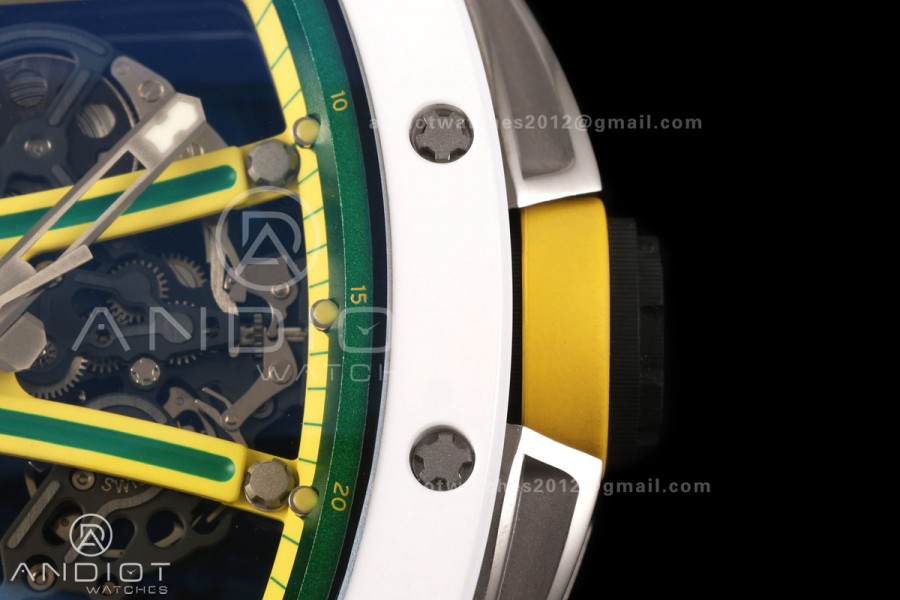 RM061 White Ceramic A9F 1:1 Best Edition on Yellow Rubber Strap RMUL2 Free Sprung