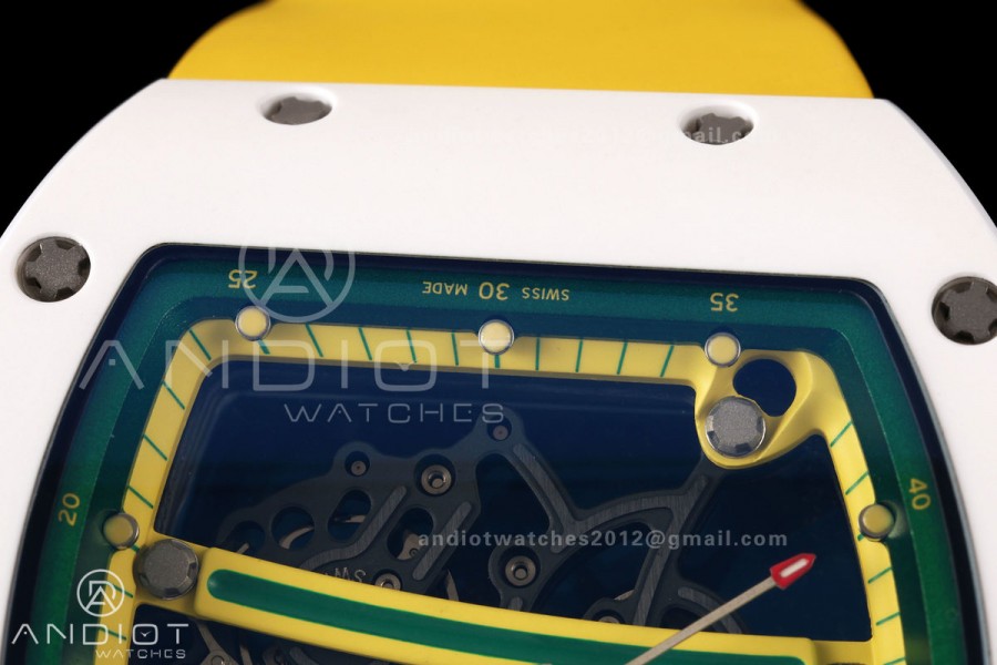 RM061 White Ceramic A9F 1:1 Best Edition on Yellow Rubber Strap RMUL2 Free Sprung