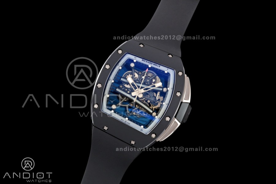 RM061 Black Ceramic A9F 1:1 Best Edition Gray Inner Bezel on Black Rubber Strap RMUL2 Free Sprung