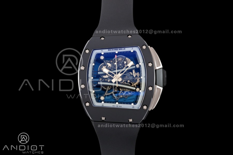 RM061 Black Ceramic A9F 1:1 Best Edition Gray Inner Bezel on Black Rubber Strap RMUL2 Free Sprung