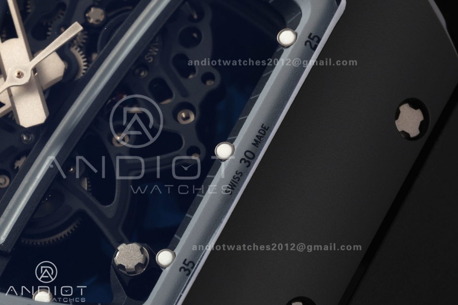 RM061 Black Ceramic A9F 1:1 Best Edition Gray Inner Bezel on Black Rubber Strap RMUL2 Free Sprung