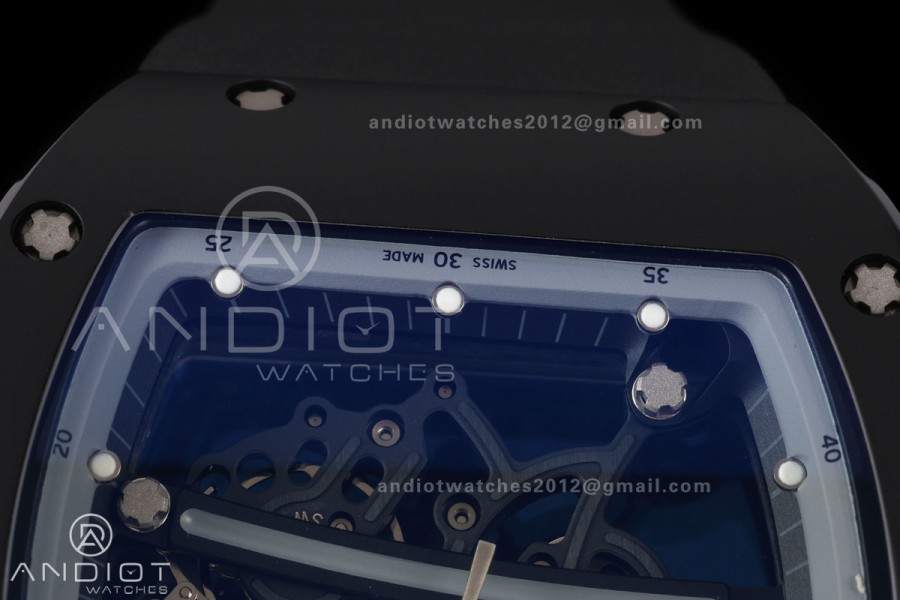 RM061 Black Ceramic A9F 1:1 Best Edition Gray Inner Bezel on Black Rubber Strap RMUL2 Free Sprung